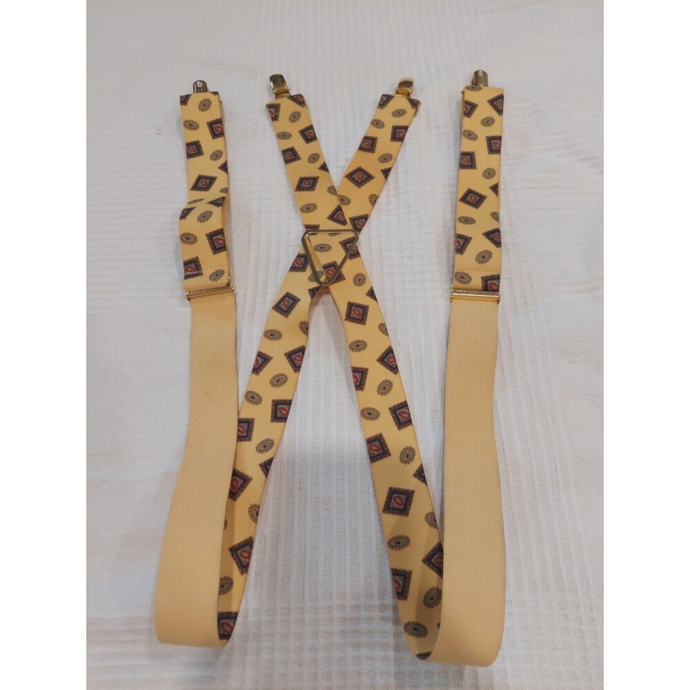 VTG CAS GERMANY Elastic Clip-On 1.25" Suspenders goldtone clips Yellow Medalions
